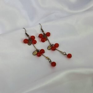 Long Red Bead Drop Earrings