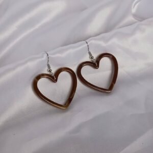 Brown Resin Heart Hoop Earrings