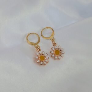 Gold Hoop Earrings with Daisy Charm