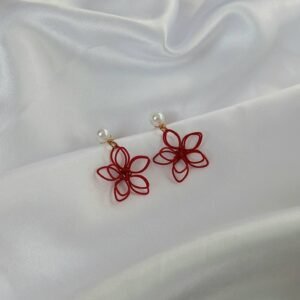 Red Wire Flower Stud Earrings