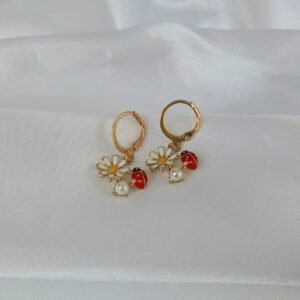 Gold Hoop Earrings with Daisy & Ladybird Charms