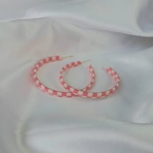 Large Pink & White Chain Hoop Earrings