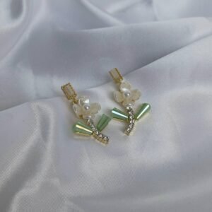 Green & Gold Beaded Cluster Drop Earrings