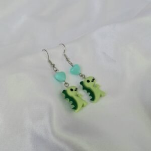 Green Dinosaur Charm Drop Earrings