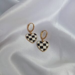 Vintage-Style Checkerboard Heart Earrings