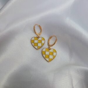 Yellow Gingham Heart Drop Earrings