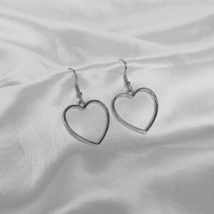 Silver Heart Drop Earrings