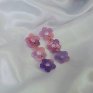 Purple & Pink Flower Hoop Earrings