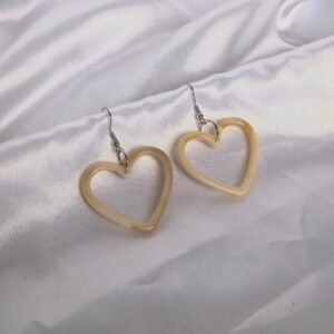 Beige Resin Heart Hoop Earrings
