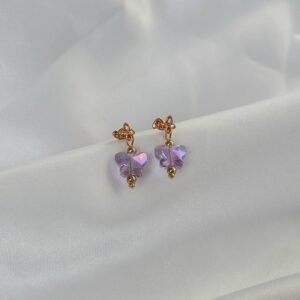 Gold Butterfly Stud Earrings with Purple Charm