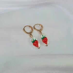 Strawberry Charm Gold Hoop Earrings