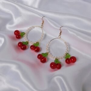 Cherry Bead Hoop Earrings