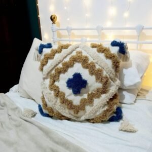 Embroidered Cushion Cover - Blue Cushion,Mustard Cushion,Yelllow Cushion,Geometric,Tassel,Beige Bohemian,Housewarming Gift,Throw Pillows