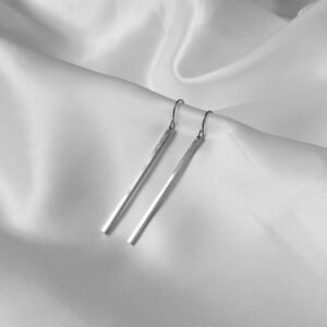 Long Silver Bar Drop Earrings