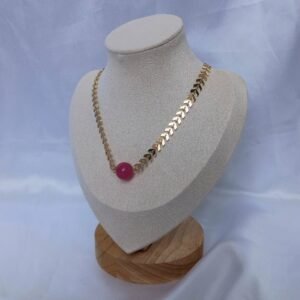 Gold Beaded Choker Necklace - Gold Necklaces,Pink Beaded Necklaces,Pink Necklace,Gold Jewellery In The UK,Gold Choker Necklaces In The UK