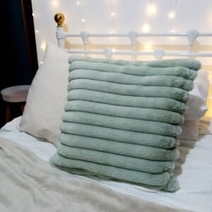 Fluffy Cushion Cover - Teddy Bear Cushions,Sage Green Cushions,Basic Cushions In The UK,Bohemian,Housewarming Gift,Green Ribbed Cushions