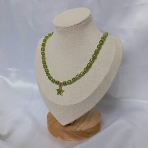 Green Beaded Star Necklace - Green Bead Necklace,Star Charm Necklace,Green Necklaces In The UK, Jewellery In The UK, Gold Beaded Necklace