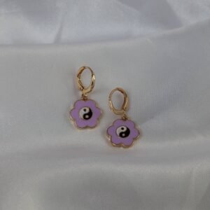 Purple Yin Yang Flower Drop Earrings