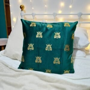 Gold Bee Cushion Cover - Emerald Green Cushion,Gold Cushions In The UK,Geometric,Green Scatter Cushions,Housewarming Gift,Throw Pillows