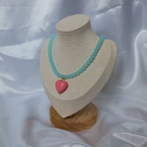 Chunky Blue Bead Heart Necklace - Chunky Bead Necklace,Pink Heart Necklace,Bead Jewellery,Bead Necklace,Pink Bead Necklace,Pink Necklace