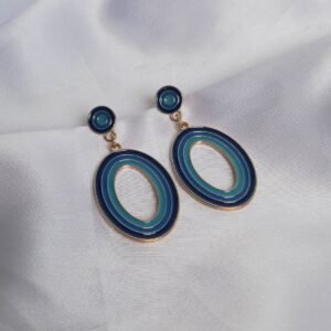 Retro Blue Oval Drop Earrings