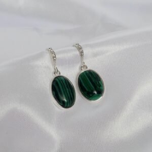 Green Marbled Oval Drop Earrings