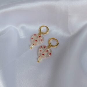 Pink Beaded Heart Cluster Drop Earrings