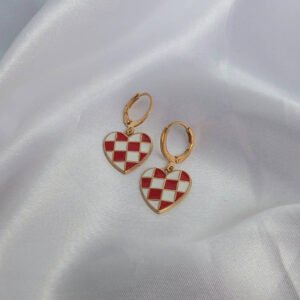 Red Gingham Heart Drop Earrings