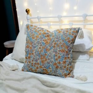 Embroidered Cushion Cover - Blue Cushion,Orange Cushion,Flower Cushion,Floral,Tassel,Housewarming Gift,Pillows,Scatter Cushion,Vintage Style