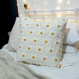 Embroidered Daisy Cushion Cover - Flower Cushion,Floral Cushions In The UK,Beige Bohemian,Housewarming Gift,Flower Throw Pillows In The UK