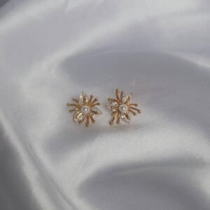 Gold Starburst Flower Stud Earrings