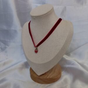 Strawberry Bead Choker Necklace -  Strawberry Necklace,Velvet Choker Necklace,Red Necklaces In The UK,Strawberry Jewellery In The UK