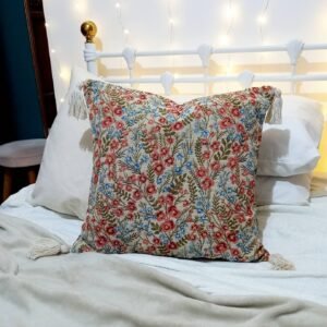 Embroidered Cushion Cover - Blue Cushion,Red Cushion,Flower Cushion,Floral,Tassel,Housewarming Gift,Pillows,Scatter Cushion,Vintage Style