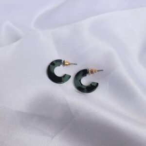Small Green Marbled Hoop Earrings