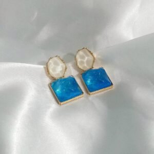 Blue and White Resin Drop Earrings
