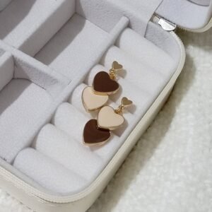 Two-Tone Brown Heart Stud Earrings