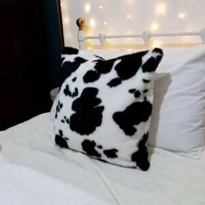 Fluffy Cowprint Cushion Cover -Teddy Bear Cushion,Cow Pattern Cushion,Black Cushions In The UK,White Cushion,Housewarming Gift,Throw Pillows