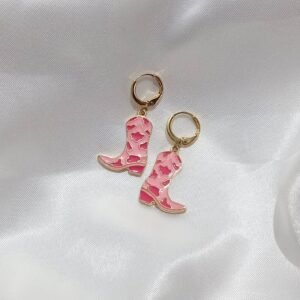 Pink Cowboy Boot Charm Hoop Earrings