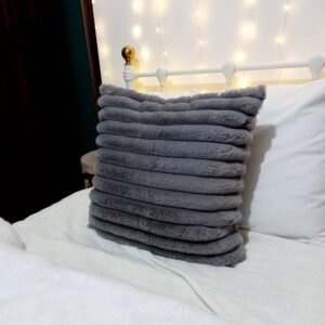 Fluffy Cushion Cover - Teddy Bear Cushions,Dark Grey Cushions,Basic Cushions In The UK,Fluffy Decor,Housewarming Gift,Grey Ribbed Cushions