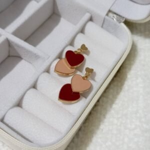 Red & Peach Two-Tone Heart Stud Earrings